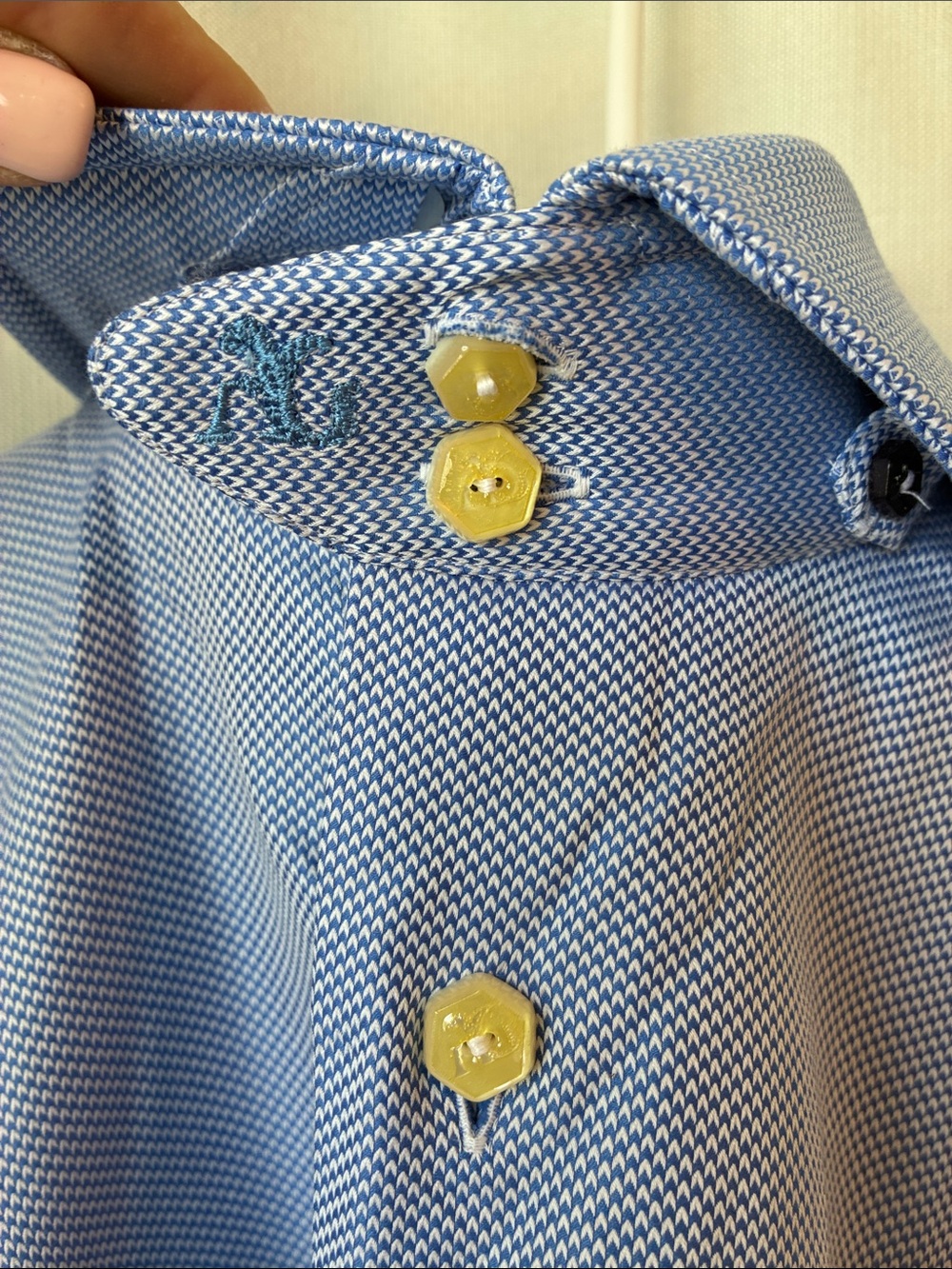 Angelo Galasso Blue Embroidered Dress Shirt Label - Picture 6 of 15
